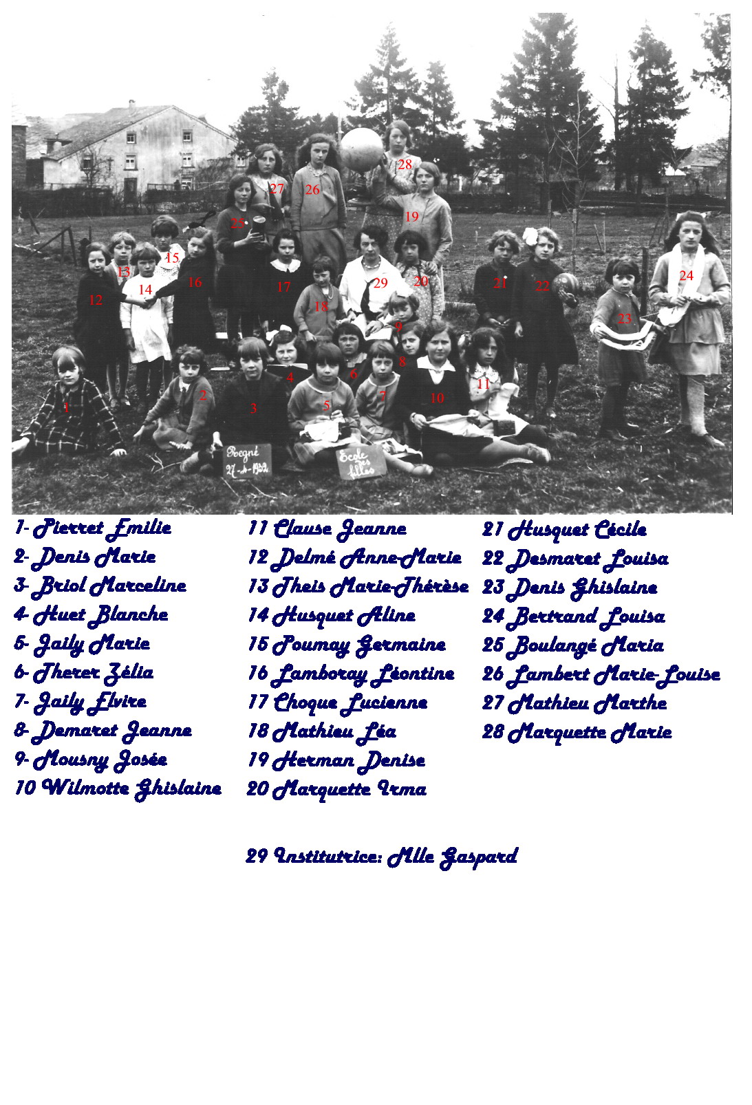 École des filles de Regné, 27 avril 1932