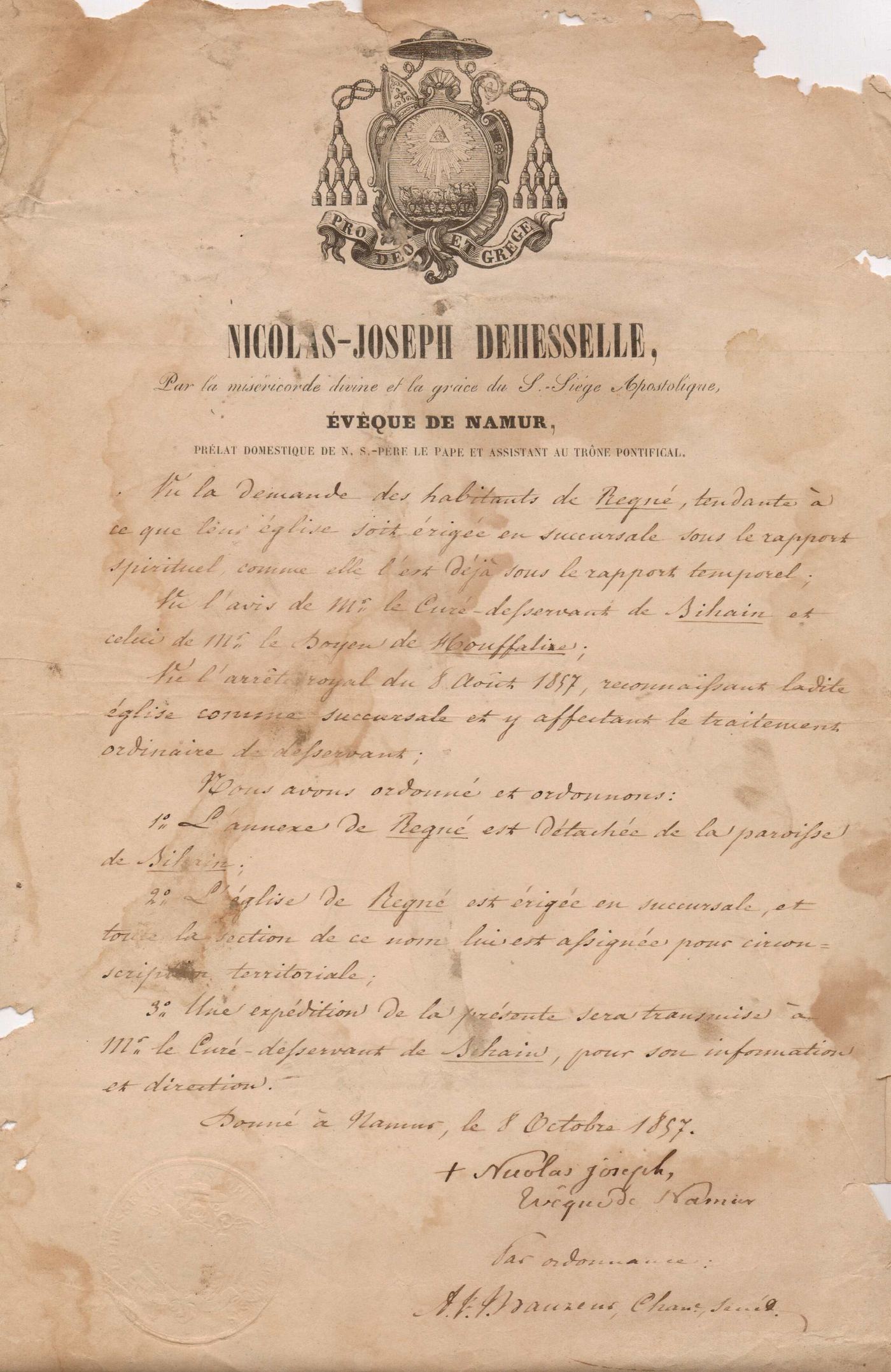 Consécration de l'église de Regné, 1857