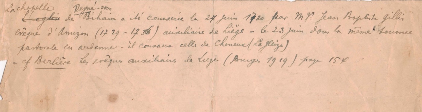 Acte manuscrit de la consécration de la chapelle de Regné, 1730