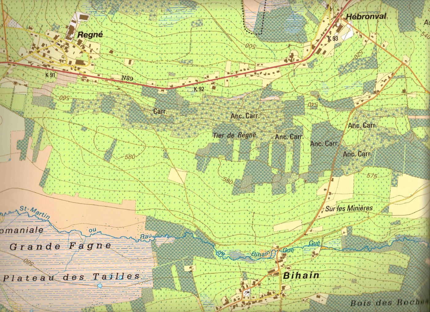 Carte des minières autour de Regné